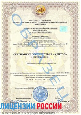 Образец сертификата соответствия аудитора №ST.RU.EXP.00006191-1 Отрадное Сертификат ISO 50001
